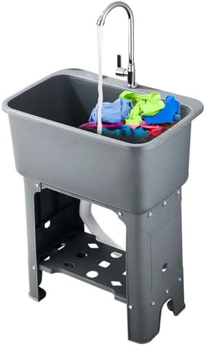 DSKJHI Lavello in Plastica Grigio/Nero con Rubinetto per Lavanderia, Giardino, Cantina, Garage, Cucina, Lavandino profondità 26CM(Grigio,S)