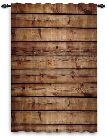 ggaimwf Rustikaler Holzvorhang für Fenster Holzbretter Vorhang Vintage Braun Bauernhausdekor Wohnzimmer Schlafzimmer Landhausthema Cowboy Innenteilervorhang Stangentasche 135x245cm 1 Panel