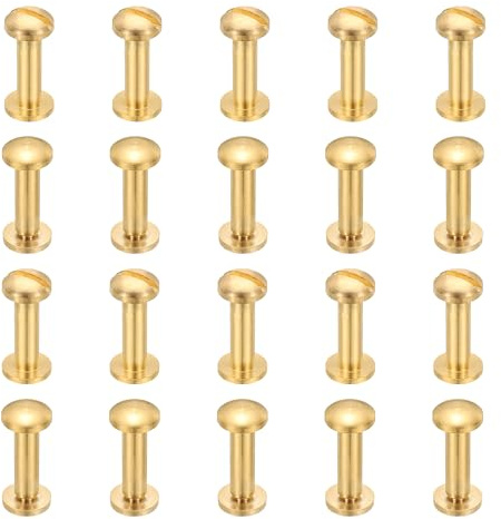 PATIKIL Tornillos Chicago 20 Juegos M4x16mm Latón Pulido Tornillo Redondo Hembra Tornillo Chicago Tornillo Phillips Poste De Unión Remaches Para Cinturones Dorado