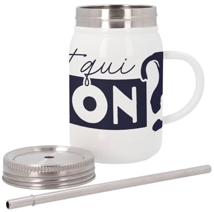 Mug Isotherme en Inox avec Couvercle et Paille - C'est qui le Patron ? Expression Humour Homme - 500 ml - Tasse Thermo