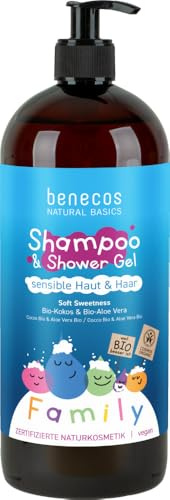 benecos Naturkosmetik – 2-i-1 schampo & Shower Gel – känslig hud och hår – vegansk – ekologisk kokos och ekologisk aloe vera – 950 ml