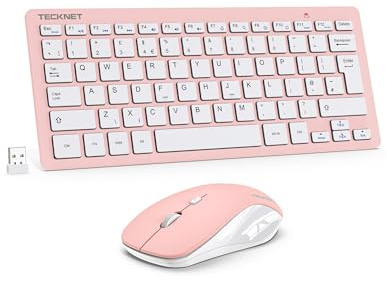 TECKNET Mini Wireless Keyboard and Mouse Set, 2.4G Cordless USB, Pink | Silent Keyboard and Mouse Combo with Nano USB Receiver,12 Months Battery Life,12 Multimedia Shortcuts for Computer,PC,Laptop