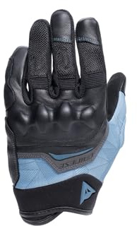 DAINESE - Guantes Ermex, Guantes de Moto de Verano para Mujer, Transpirables con Inserciones de Malla, Protectores Rígidos en Nudillos, Refuerzos de Piel, Pantalla Táctil, Negro y Azul, Talla L