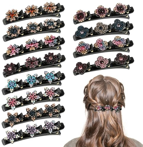 12 Pièces Pinces à Cheveux Tressées en Cristal Étincelant avec Strass, Barrettes Double Couche Antidérapantes pour Fêtes, Mariages - Accessoires Cheveux Femme Élégants