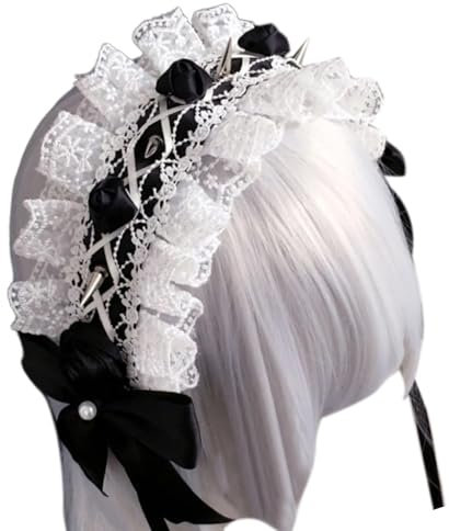 YiQinzcxg Einzigartiges Punk Nieten Spitzen Haarband Kopf Accessoire Für Erwachsene Haarreifen Mit Schleife Und Nieten Cosplay Maid