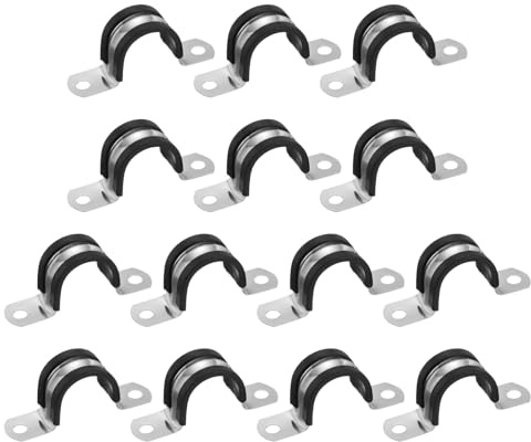 sourcing map 14 Pcs 25mm(1) Cable Clamp, 304 Stainless Steel Rubber Coated Cushioned Insulated Cable Clamp 2 Hole U-Tube Strap Clamp for Lines Pipe Hose Wire Cord Installation, Black