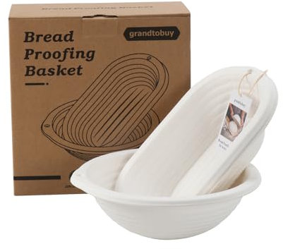 Set di 2 cestini per lievitazione pane in polpa da 25,4 cm + 27,9 cm ovale per lievitazione pane Banneton Bortform con fodera in lino per pane professionale e fatto in casa