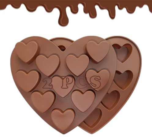 Hongmeru 2PCs Heart Chocolate Moulds Set - Food Grade Silicone Baking Moulds, Heat Resistant & Flexible Deep Bar Moulds for Chocolate Making, Jelly Candy Treats, DIY Kitchen Tools