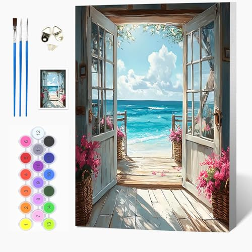 Auremi Porte Peinture par numéros avec cadre inclus 20x30–Plage Peinture par numéros DIY pour adulte–Tableau à peindre prêt à accrocher–Idéal déco murale maison et détente artistique