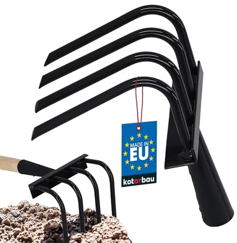 KOTARBAU® Gartenhacke 4-Zinkige Hacke zum Unkrautjäten ohne Stiel Stahl Handgrubber zur Bodenlockerung Blumenrechen Gartenkralle Harke für Garten Gemüsegarten Auflockern und Belüften mit Krallen