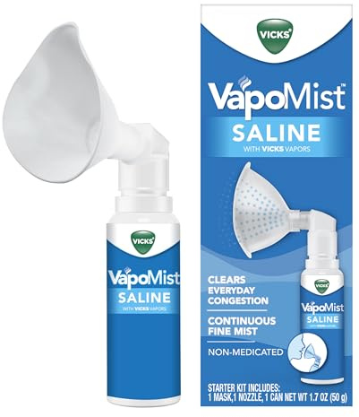 Vicks VapoMist Saline, Gentle Saline Mist with Soothing Vicks Vapors, Non- Medicated, 1.7 oz