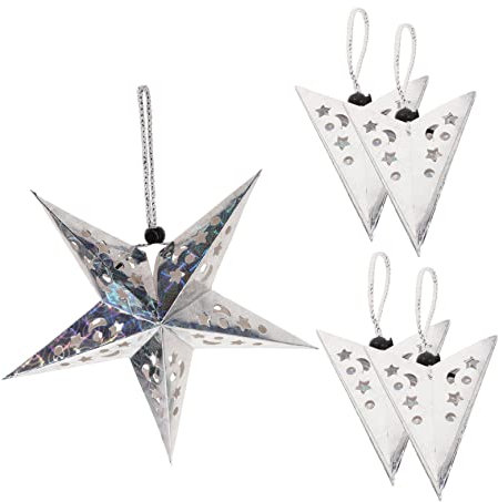 LIOOBO 5stücke Leuchtstern Silber Papierstern Lampe Pentagramm Lampenschirm Für Fensterdeko Und Neujahrsfeier Ohne Leuchtmittel