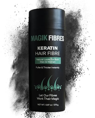Magik Fibres Hair Fibres for Men and Women, Premium Keratin Hairline Powder for Thinning Hair, Adds Instant Volume for a Natural Look, Sweat Resistant, No Clumps, 27.5g Bottle (Black)