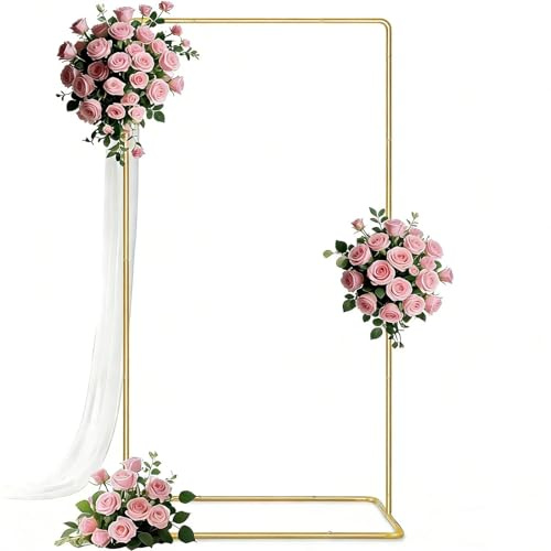 Wedding Sign Stand Holder, Adjustable Height 1.2M-1.7M Arch Backdrop Stand, Metal Gold Heavy Duty Poster Easel With 4 Leather Hanging Straps for Birthday, Seating Charts, Welcome Signs Stands, Posters
