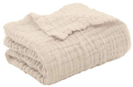 Generisch Couverture d'été en mousseline 150 x 200 cm - Couverture en mousseline naturelle légère et douce - Pour adultes - Couverture douillette - Pour lit, canapé, bébé