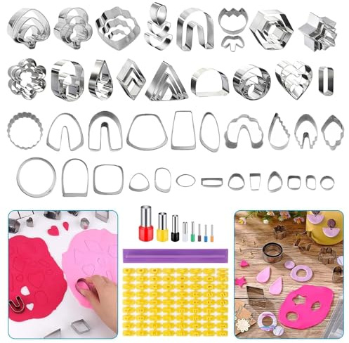 EEEKit Kit d'Emporte-Pièces pour Pâte Polymère, 76 Pièces en Acier Inoxydable avec Emporte-Pièces Ronds et Lettres pour Création de Bijoux
