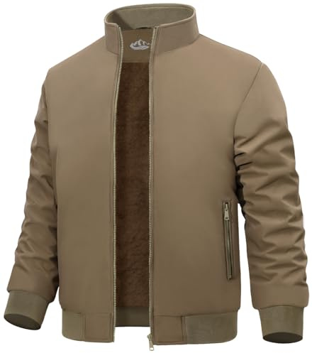 Lonya Bomberjacka herr fleecejacka vinterjacka bomberjacka vintage bomberjacka varm arbetskraft vattentät vindtät dragkedja med fickor, khaki, XXL