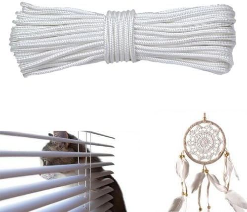 NONEOYNO 30M Roman Blind Cord, 2mm Picture Hanging Cord, White Braided Cord Blind, for Crafts Blinds, Austrian Festoon Cording, Vertical Replacement
