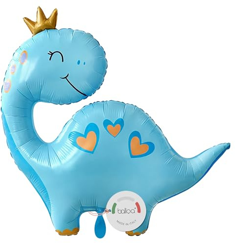 balloa Folienballon Baby Dino blau, XXL Deko zur Geburt Junge, 69 cm | Blauer Dino mit Herzchen-Motiv, XXL-Formballon, heliumgeeignet, ungefüllt, verspielte Deko zur Geburt eines Jungen