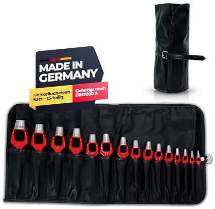 Paffrath® Henkellocheisen-Satz (2-30mm) - 15-tlg. Set in Kunstleder-Rolltasche für Leder, Papier, Gummi u.a. - Premium Stanzwerkzeug für präzise Arbeiten - Leder Locheisen Stanzeisen - Made in Germany