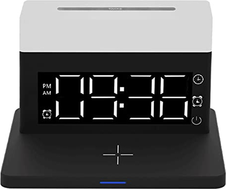 CHEOTIME Kabelloses Ladegerät, 6-in-1, multifunktionale Ladestation, 15 W, schnelle Tischlampe mit Wecker, Touch-Steuerung für und Android (Schwarz)