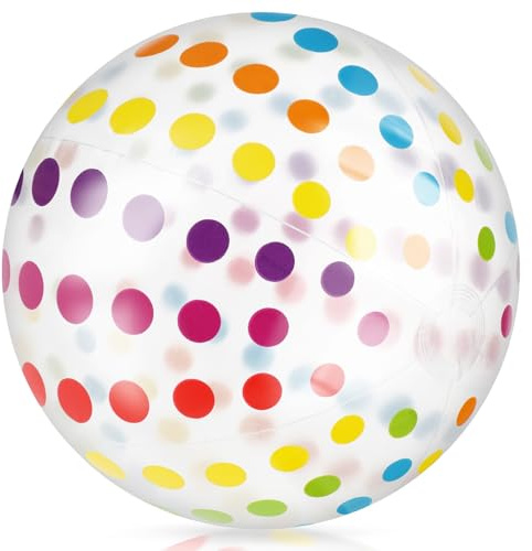 Azefnuhk 15.7 Inch Inflatable Beach Ball with Colorful Polka Dots Large PVC Pool Toy, Big Transparent Inflatable Ball for Swimming Pool Party, Summer Water Play, Outdoor Party Decoration