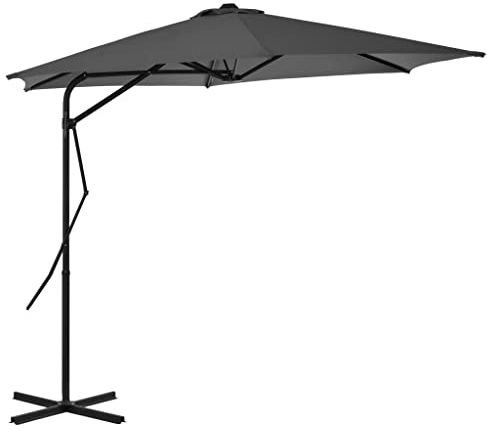 Sombrilla de playa para balcón, sombrilla con mástil de acero de 300 cm, antracita, protección solar para balcón, terraza y patio