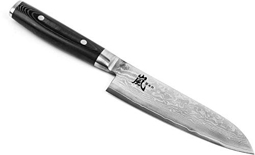 First Class Damas Yaxell Ran 69 Couteau de Fabriqué au Japon - 16,5 cm-Lame de Couteau Santoku en acier VG10 damassé 69 couches et manche en Micarta