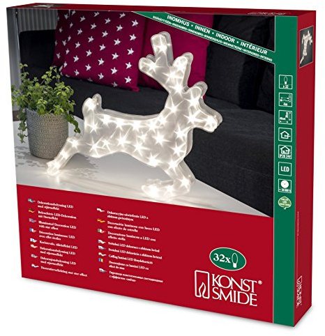 Konstsmide 2787-103 - Renna luminosa decorativa a LED, con effetto stelle, 32 diodi a luce bianca calda, trasformatore interno 24 V, cavo trasparente