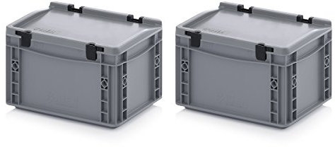 2x Eurobehälter 30 x 20 x 18,5 cm mit Scharnierdeckel inkl. gratis Zollstock 2er Set