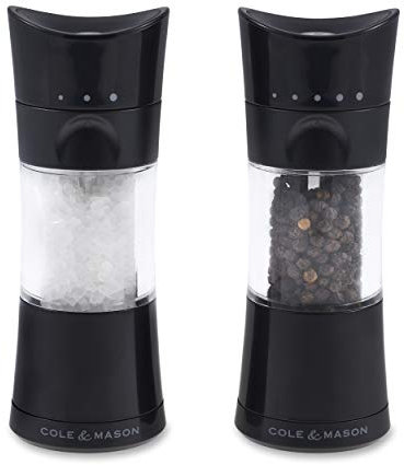 Cole & Mason Harrogate Black Salt and Pepper Grinder Set, Adjustable Ceramic Mechanism, Inverta, ABS Plastic, 154 mm, Gift Set, Includes 2 x Salt and Pepper Mills
