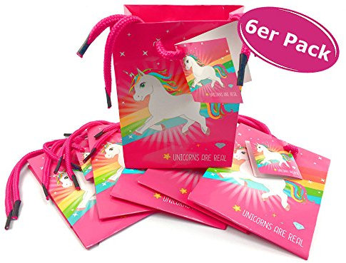 Einhorn Papier-Geschenktüte 6er Set - Geburtstagstüte Geburtstag Happy Birthday