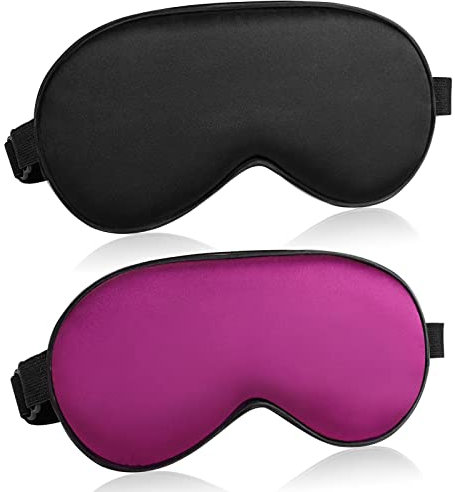 Eye Mask for Sleeping Adjustable Elastic Strap Sleep Mask Blackout Silk Sleep Eye Masks for Women and Men Soft Blindfolds 2 Pack Black Purple