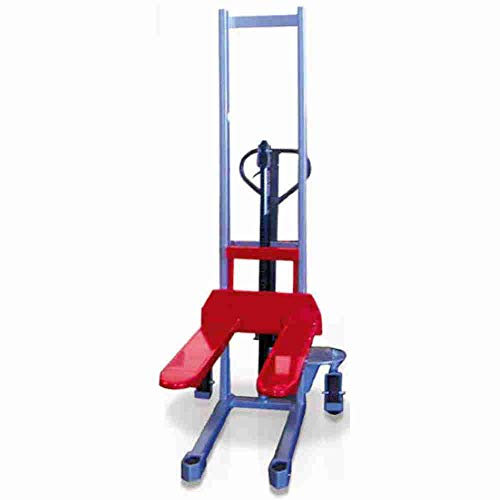 Sollevatore elevatore idraulico a colonna a trazione e sollevamento manuale cm.160 con timone sterzante su ruote con alta portata Kg.1000 carrello telescopico per magazzino N1/S16GF