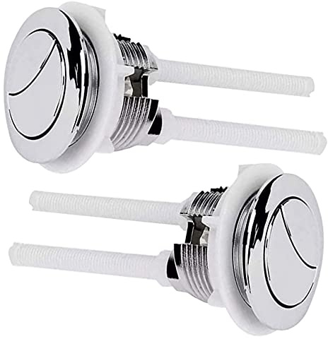 Radworx 38mm Toilet Flush Button Replacement - 2 Pack Flushing Dual Rod Chrome Push Cistern Standard Part for Bathroom Toilet Repair