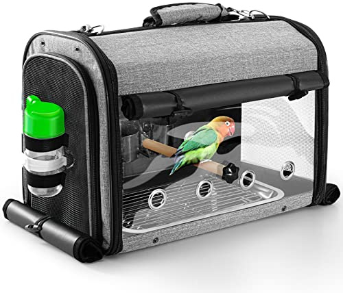 SUERTREE Borsa trasportino per uccelli con supporto, zaino leggero per pappagallo, gabbia da viaggio portatile, trasportino trasparente traspirante per animali domestici