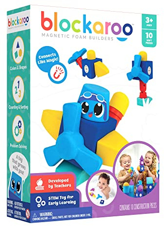 Blockaroo magnetiska byggstenar Pedagogiskt spel för barn Pedagogiskt vattenleksakset för kreativ konstruktion Flygplanslåda med 10 byggklossar...