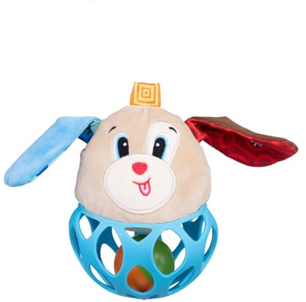 Balibazoo Puppy Paul Rattle Ball Baby Toy – Soft Plush Sensory Toy with Crinkle Ears, Perforated SiliconeTeether Ball & Rattle | Easy-Grip Design | Developmental Toy for Babies 0-24M | Gift
