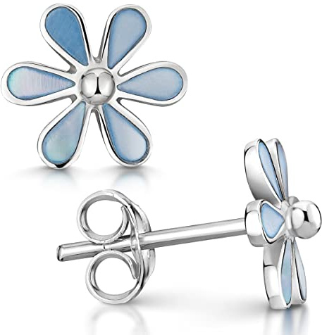 Blumen Ohrringe Silber 925 Perlmutt Ohrstecker bunt Ø10mm für Damen Mädchen | Blüte Sterlingsilber mit farbigem Besatz incl Schmuckbox von MATERIA by Matthias Wagner