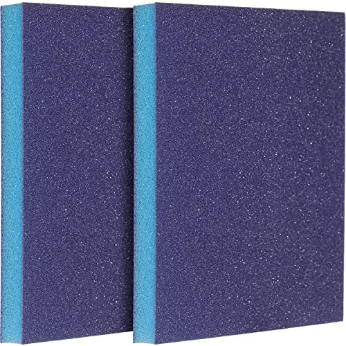 YoiYee Double-Side Hand Sanding Sponge Block, Wet & Dry Use, Soft & Flexible Sanding Foam Pads for Polishing, Cleaning, Derusting, Grade Covering from Extra Coarse to Fine; Pack of 2