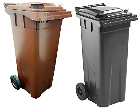STAR SUPPLIES 140 Litre Coloured Home Office Wheelie Bins | Red, Blue, Green, Yellow, Brown, Grey Compact Sized for Indoor & Outdoor with Rubber Wheels & Lids