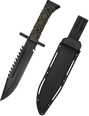 Leopcito 15 Fixed Blade Tactical Knives with Sheath, Stainless Steel Survival Hunting Bushcraft Full Tang Non-Slip Handle Knife with Serrated Blade Back for Camping Adventure EDC