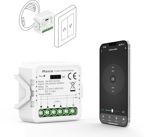 Maxcio Interruttore Tapparelle WIFI, Relè per Modulo Tapparelle WIFI con Funzione Percentuale, Timer, Controllo Voce e Tramite App, Compatibile Con Alexa/Google Home, Smart Life, 1 Pack