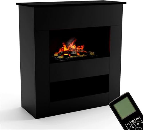 GLOW FIRE Wasserdampf Kamin BRECHT (Standkamin) - Elektrokamin mit realistischen LED 3D-Flammen, Knistereffekt & Fernbedienung, 105x110x40 cm - Opti-Myst 600 Elektro Kamin mit Holz-Deko, Schwarz