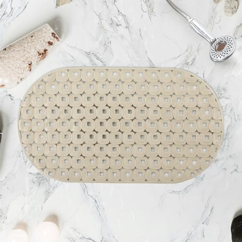 LY4U Tapis de Douche Ovale Antidérapant et Anti - Moisissure, 39 x 70 cm TPR Tapis de Bain avec Trou de Vidange, Lavable en Machine
