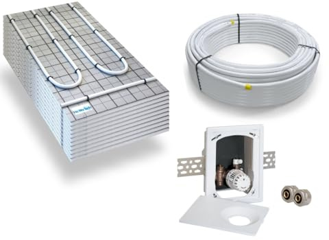 Warmwasser Tackerplatte Fußbodenheizung HoWaTech TAC Komplett Set 5/10m² Dämmplatte 20mm EPS WLG 045 DES und Multibox RTL, Heizfläche:10.00m²
