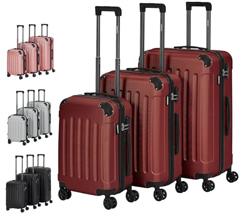 Arebos 3tlg. Hartschalenkofferset I ABS-Hartschale I Trolley Kofferset I Reisekoffer mit Teleskopgriff I Inkl. Reißverschluss-Schloss, 360° Rollen I Reisekofferset M-L-XL | Rot