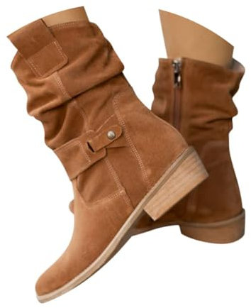 Minetom Stiefeletten Damen Wildleder Stiefel Halbstiefel Spitz Schlupfschuhe Niederung Stiefel Mit Schnalle Kurzstiefel Übergangsstiefel Halbhohe Ankle Boots Halbhoch Damenstiefel A Braun 39 EU