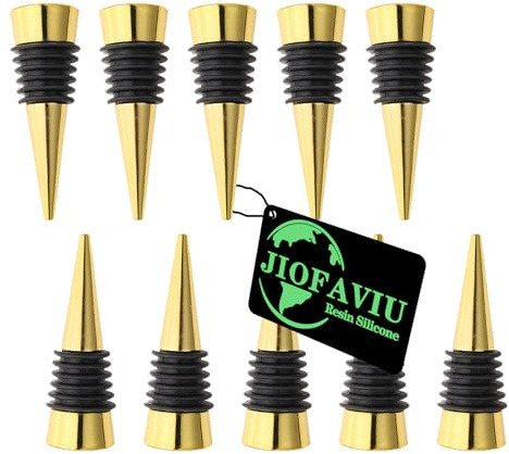 JIOFAVIU 10 Pcs Wine Bottle Stopper Set Kit, Resin Wine Bottle Stoppers Molds Set Accessories, Wine Stopper for Silicone Molds Epoxy Resin (Metal Gold)
