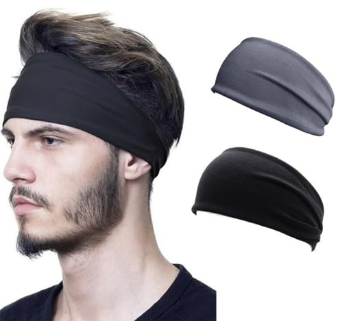 ZKSXOA 2 Pack Sports Headbands for Men Women, Elastic Wide Hair Bands, Moisture Wicking Workout Sweatbands, for Running, Cycling, Yoga, Fitness, Workout, Unisex